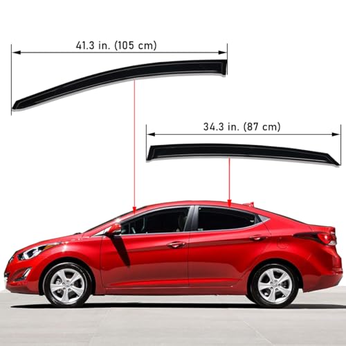 Lightronic لايتترونيك WV94615 واقي زجاج نافذة خارجي، مظلة جانبية، حماية من المطر، دخاني داكن، مجموعة مكونة من 4 قطع، تناسب هيونداي إيلانتر Sedan 2011-2016 (لا تشمل إيلانتر GT) - Image 2