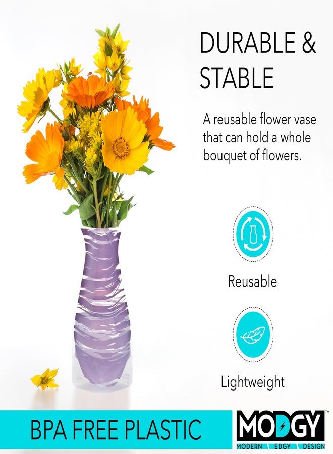 MODGY Expandable Flower Vase Plastic Decorative Modern Vases for Flowers Centerpieces Dining Table Decor Living Room Bathroom Wedding Office, Bandido Purple - Image 3