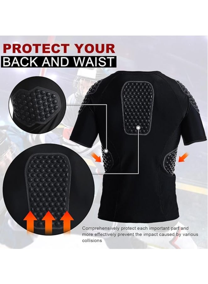 general Men's padded compression shirt, honeycomb crash jacket, short sleeve basketball, rugby, training, match, tights, soccer goalkeeper, EVA armor - Image 3