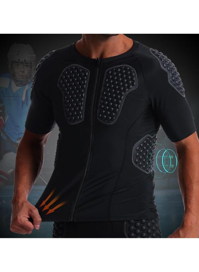 general Men's padded compression shirt, honeycomb crash jacket, short sleeve basketball, rugby, training, match, tights, soccer goalkeeper, EVA armor - Image 4