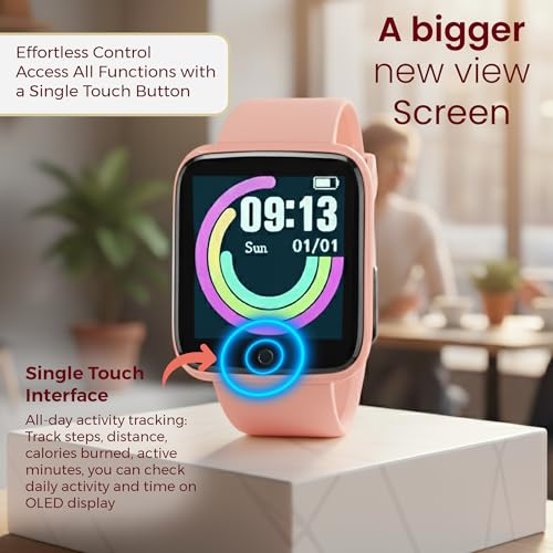 Bouncefit D20 Y68 Fitness Band Smart Watch for Men, Women, Boys, Girls, Kids – Single Touch Interface, Water Resistant, Workout Modes, Quick Charge Sports Smartwatch – Pink - Image 5