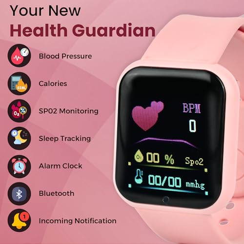 Bouncefit D20 Y68 Fitness Band Smart Watch for Men, Women, Boys, Girls, Kids – Single Touch Interface, Water Resistant, Workout Modes, Quick Charge Sports Smartwatch – Pink - Image 3