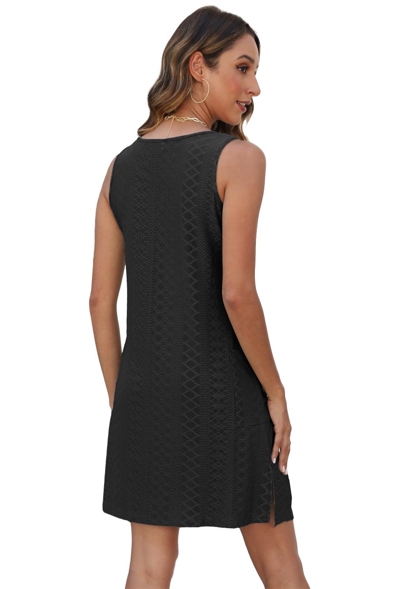 BKRIVE Summer Dresses for Women Dressy Casual Swimsuit Coverup 2026 Loose Flowy Tank Dress Sundresses with Pockets Eyelet Black M - Image 5