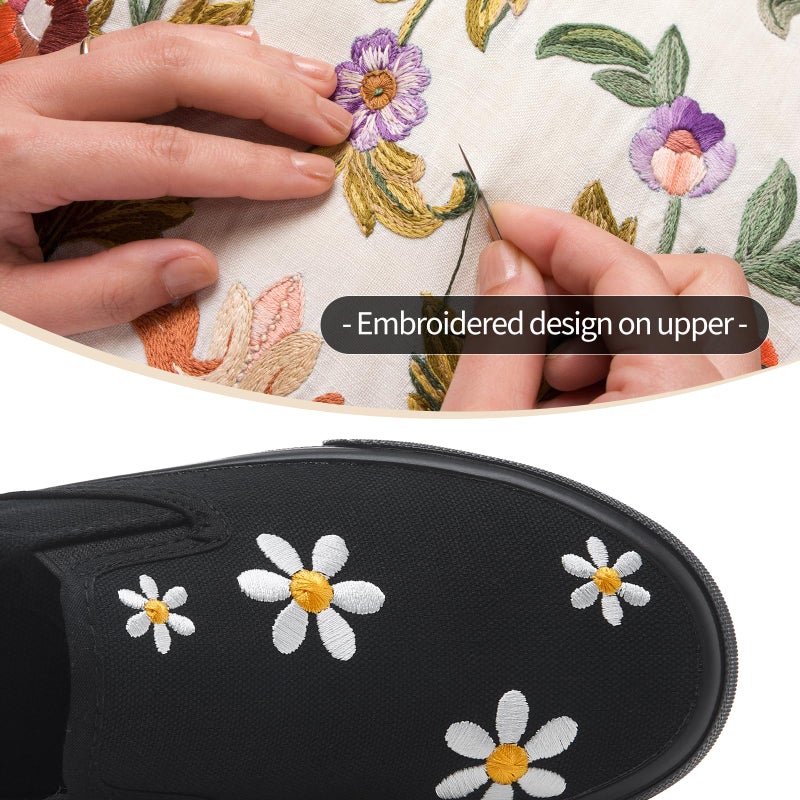 hash bubbie Women's Canvas Slip On Shoes Fashion Sneakers Flats Shoes White Canvas Shoes(Full Black-White.US6) - Image 5