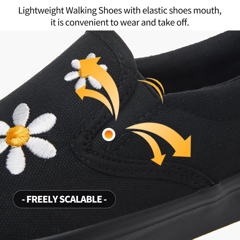 hash bubbie Women's Canvas Slip On Shoes Fashion Sneakers Flats Shoes White Canvas Shoes(Full Black-White.US6) - Image 4