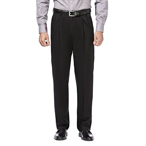 Haggar Men's Premium No Iron Khaki Classic Fit Pleat Front Casual Pant (Regular and Big & Tall Sizes), Black, 36W x 34L - Image 1