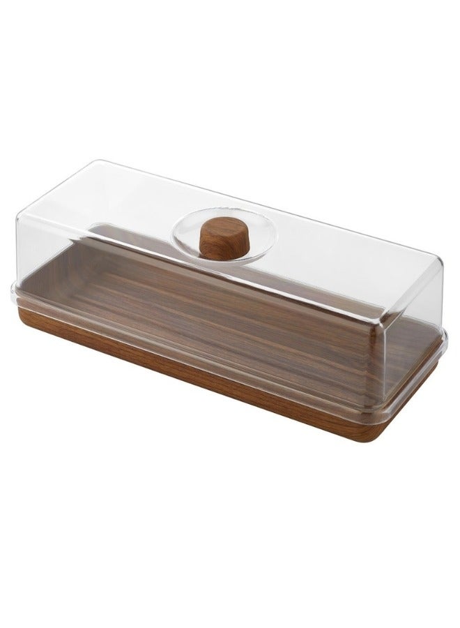 Evelin Bread and Cake Serving Tray with Lid – Durable Plastic/Acrylic Cake Stand with Clear Cover and Brown Base – 16×39×13 cm – Food Display Dome for Cakes, Pastries, Bread & Desserts - Image 2