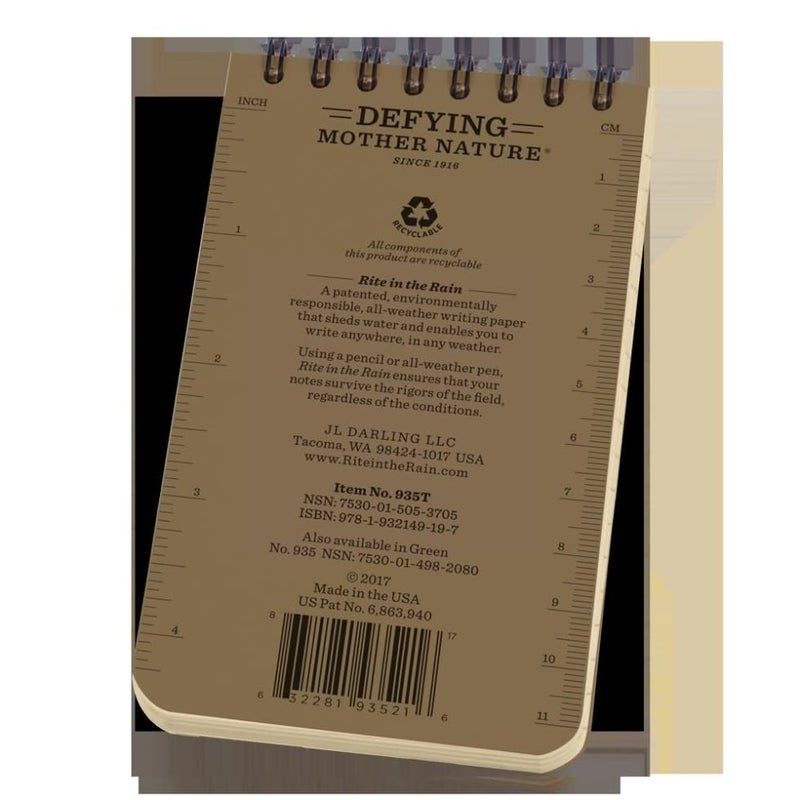Rite In The Rain Weatherproof Top Spiral Notebooks, 3" x 5", Tan Cover, 3 Pack (No. 935T-3) - Image 5