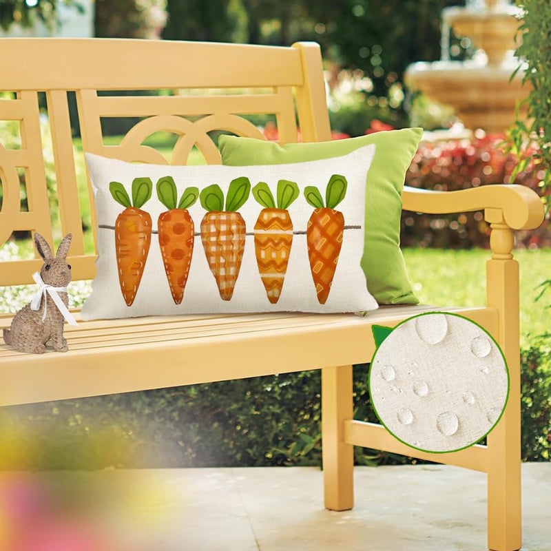 RABUSOFA Easter Pillow Covers 12x20 Waterproof,Spring Outdoor Throw Pillow Covers,Carrots Decorations Pillow Case Farmhouse Decor for Home Sofa Couch Orange - Image 5