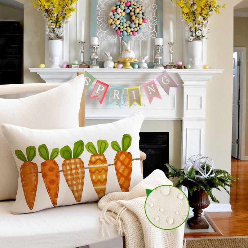 RABUSOFA Easter Pillow Covers 12x20 Waterproof,Spring Outdoor Throw Pillow Covers,Carrots Decorations Pillow Case Farmhouse Decor for Home Sofa Couch Orange - Image 2