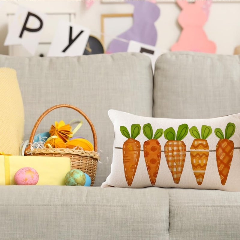RABUSOFA Easter Pillow Covers 12x20 Waterproof,Spring Outdoor Throw Pillow Covers,Carrots Decorations Pillow Case Farmhouse Decor for Home Sofa Couch Orange - Image 3