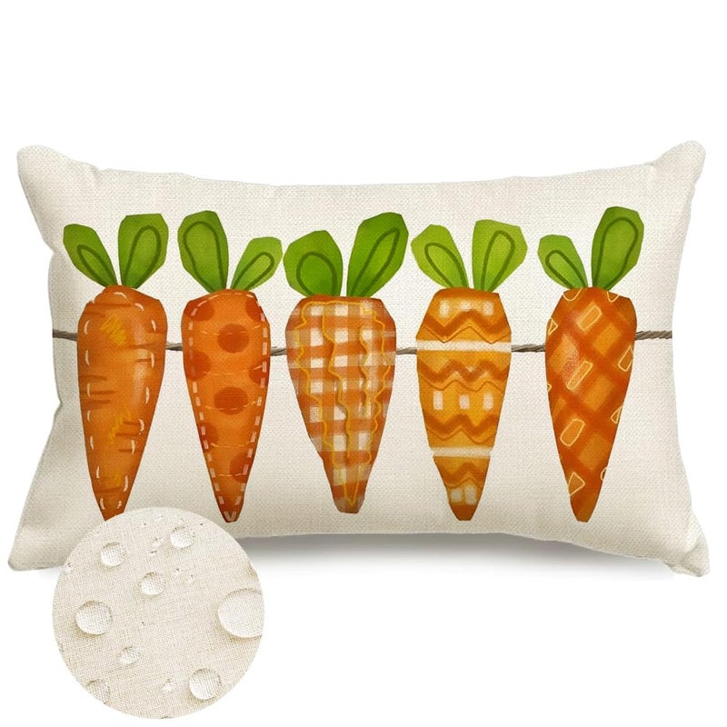 RABUSOFA Easter Pillow Covers 12x20 Waterproof,Spring Outdoor Throw Pillow Covers,Carrots Decorations Pillow Case Farmhouse Decor for Home Sofa Couch Orange - Image 1