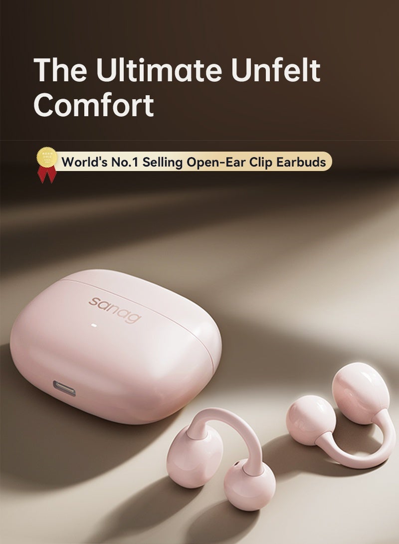 ساناج Z37 سماعات بلوتوث، 3.7 جرام خفيفة جدًا، بطارية تدوم 40 ساعة، صوت غامر، استماع مفتوح الأذن، إلغاء الضوضاء، مقاومة الماء IPX4، تحكم ذكي عبر التطبيق، متوافق مع iOS وAndroid، باللون الوردي - Image 4