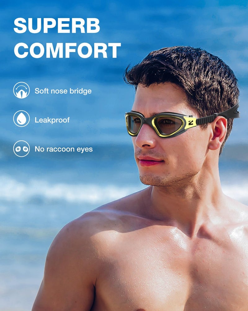 ZIONOR Swim Goggles, G1 ULTRA Photochromic Polarized Swimming Goggles for Men Women Adult, UV Protection Leakproof Easy Adjustable Strap for Indoor Outdoor Swimming (Polarized + Gold) - Image 4