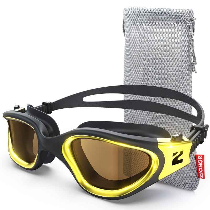 ZIONOR Swim Goggles, G1 ULTRA Photochromic Polarized Swimming Goggles for Men Women Adult, UV Protection Leakproof Easy Adjustable Strap for Indoor Outdoor Swimming (Polarized + Gold) - Image 1