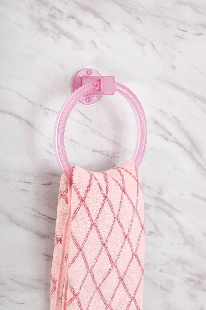 iSTAR Self Adhesive Sticker ABS Plastic Hand Towel Ring Holder for Bathroom Washbasin Towel Hanger Unbreakable Napkin Holder Stand for Kitchen Bathroom Accessroies, (Pink) Pack of 1 - Image 1