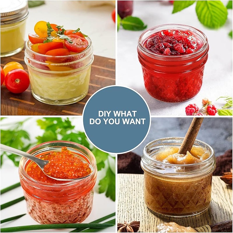 CycleMore 40 Pcs 4oz Clear Glass Mini Mason Jars With Silver Separable Lids and Diamond appearance, Small Spice Canning Jars for Honey, Jam, Jelly, Wedding Favors, Kitchen Food Storage - Image 5