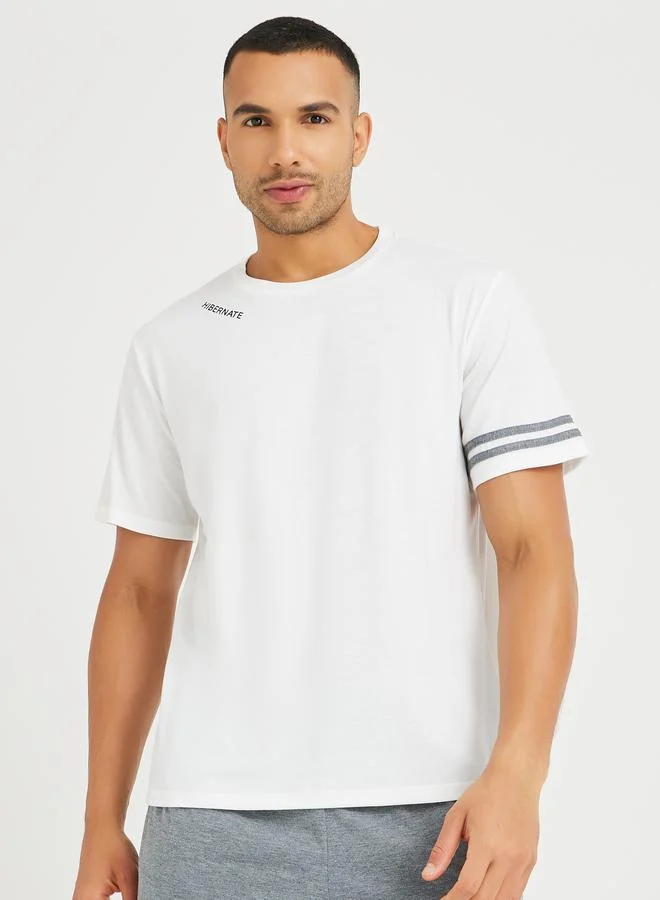 ستايلي Styli Slogan Print Short Sleeve T-Shirt and Pyjama Set
