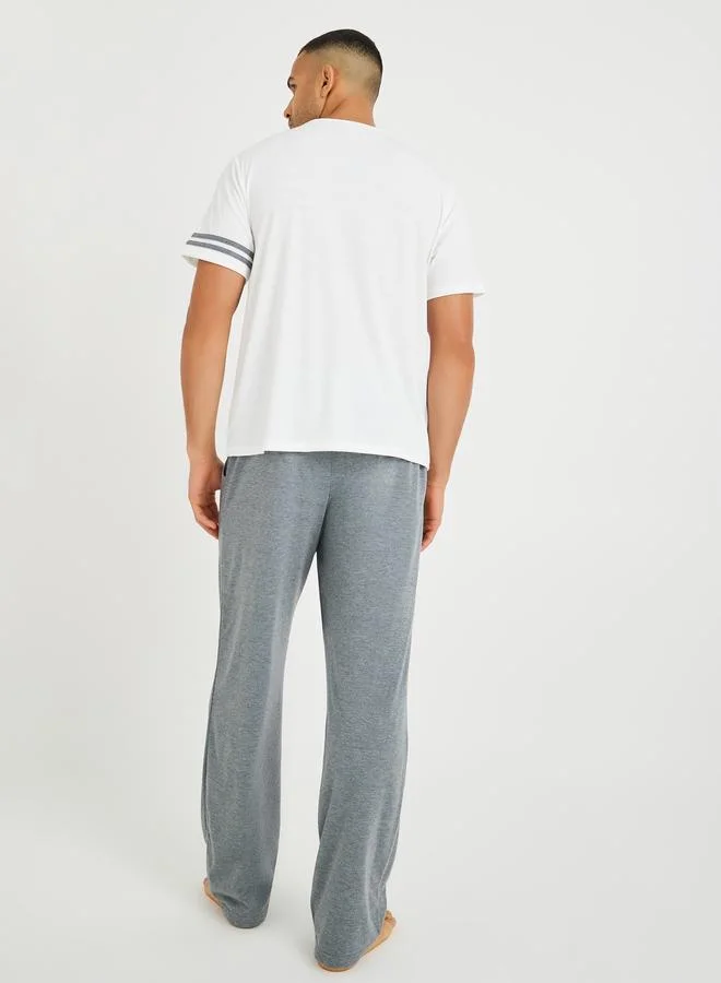 ستايلي Styli Slogan Print Short Sleeve T-Shirt and Pyjama Set