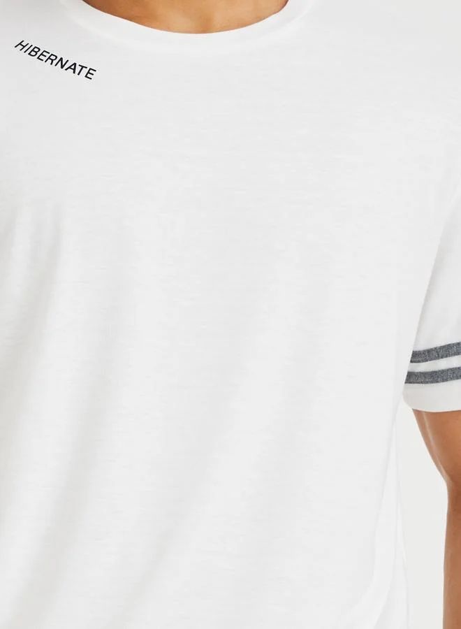 ستايلي Styli Slogan Print Short Sleeve T-Shirt and Pyjama Set