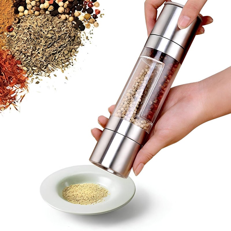 Aktnil Salt and Pepper Dual Grinder Mill Shakers Stainless Steel with Adjustable Coarseness Black Pepper Crusher - Image 1
