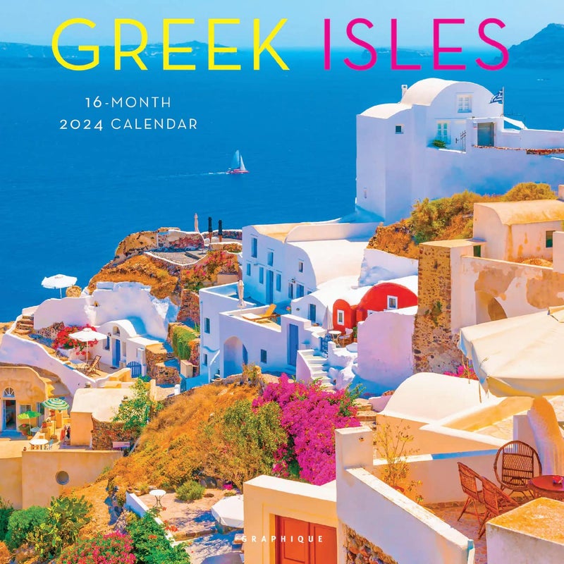 Graphique 2024 Greek Isles Wall Calendar | 12â€ x 12â€ | Thick Paper | Home & Office Organizer | Large Monthly Grid | 3 Languages & Marked Holidays | 4 Month Preview Page for 2025 - Image 1