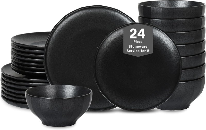 Stone Lain طقم أدوات المائدة من ستون لاين ريو 24 قطعة من الخزف الأسود - Image 1