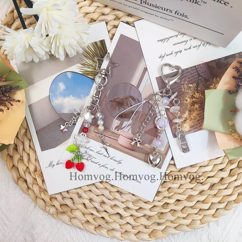 cioatu Cute Keychain Aesthetic Y2K Keychain Accessories Heart Butterfly Strawberry Bear Key Chain for Keys Bags Women Gifts - Image 2