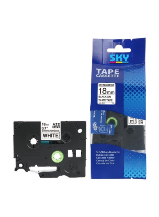 SKY 18mm Extra Strength Strong Adhesive Black on White Label Tape Compatible with P-Touch Label Printers - Image 1