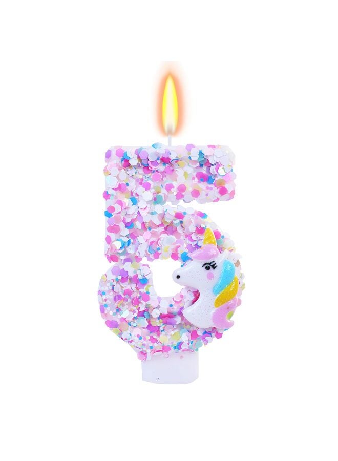 LAMAY Unicorn Themed Birthday Candles,Number 5 Cartoon Birthday Party Supplies,Birthday Decorations for Cake Topper Decorations - Image 1