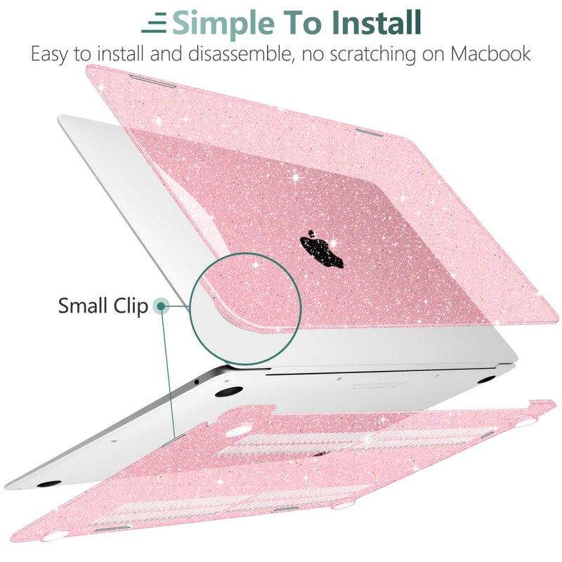 Dongke For Macbook Air 13 Inch Case 2021-2018 Release A2337 M1 A2179 A1932 Bling Plastic Hard Shell Case & Keyboard Cover Only Compatible With Macbook Air 13 Inch Retina Fits Touch Id Sparkly Pink - Image 3