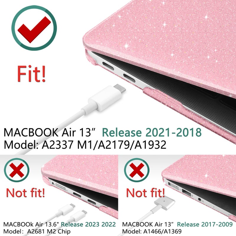 Dongke For Macbook Air 13 Inch Case 2021-2018 Release A2337 M1 A2179 A1932 Bling Plastic Hard Shell Case & Keyboard Cover Only Compatible With Macbook Air 13 Inch Retina Fits Touch Id Sparkly Pink - Image 2