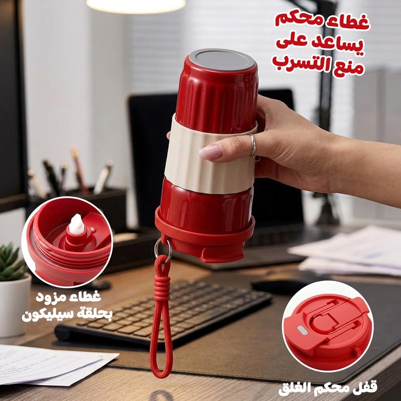 Travel Mug 500ml, Vacuum Insulated Stainless Steel Tumbler with Straw Lid, Carry Handle and Leak-Resistant Cover for Coffee, Tea, Car and Office, F-1537 (Red) - Image 4
