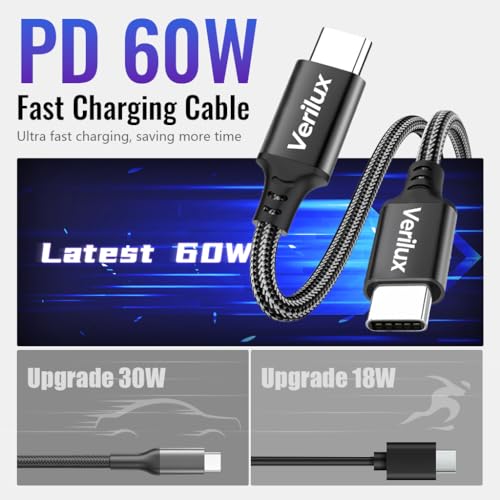 Verilux® PD 60W Type C to Type C Cable Fast Charging 5M/16.4FT, 480Mbps Data Cable C Type Fast Charging Nylon Braided C Type Charger Cable for iPhone 17/17 Pro/17 Pro Max/16/15, Galaxy S25/S24/S23 - Image 3