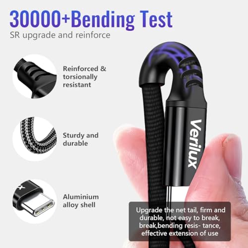 Verilux® PD 60W Type C to Type C Cable Fast Charging 5M/16.4FT, 480Mbps Data Cable C Type Fast Charging Nylon Braided C Type Charger Cable for iPhone 17/17 Pro/17 Pro Max/16/15, Galaxy S25/S24/S23 - Image 5