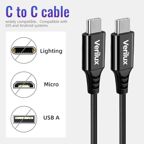 Verilux® PD 60W Type C to Type C Cable Fast Charging 5M/16.4FT, 480Mbps Data Cable C Type Fast Charging Nylon Braided C Type Charger Cable for iPhone 17/17 Pro/17 Pro Max/16/15, Galaxy S25/S24/S23 - Image 2
