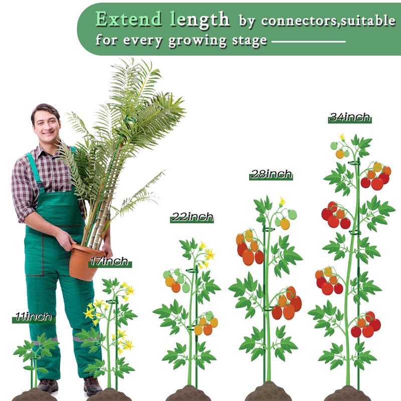 SupKing Plant Stakes 17inch &11inch SupKing Adjustable Length Plant Support Stake 16Pcs Orchid Stick with Clips for Indoor Outdoor,Garden Pole for Potted Tomato Amaryllis Vegetables Comes with 20 Ties (Green) - Image 3