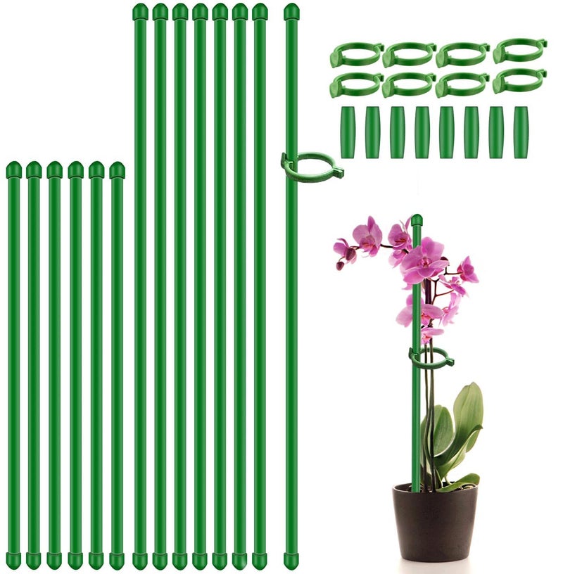 SupKing Plant Stakes 17inch &11inch SupKing Adjustable Length Plant Support Stake 16Pcs Orchid Stick with Clips for Indoor Outdoor,Garden Pole for Potted Tomato Amaryllis Vegetables Comes with 20 Ties (Green) - Image 1