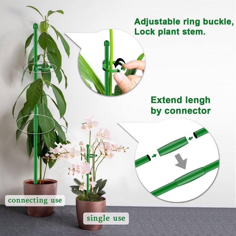 SupKing Plant Stakes 17inch &11inch SupKing Adjustable Length Plant Support Stake 16Pcs Orchid Stick with Clips for Indoor Outdoor,Garden Pole for Potted Tomato Amaryllis Vegetables Comes with 20 Ties (Green) - Image 4