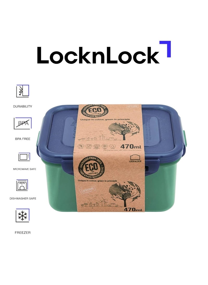 LOCK & LOCK - LocknLock Eco-Friendly 470ml Airtight Rectangular Food Container - Microwave, Freezer, and Dishwasher Safe - Image 1