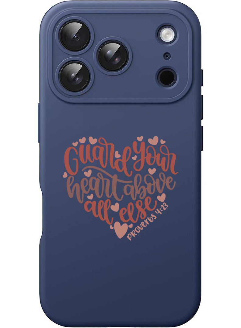 Theodor Protective Slim Fit Case Liquid Silicone Cover with Full Body Protection Anti-Scratch Shockproof Case For Apple iPhone 17 Pro Max (Blue) Guard your heart above all else - Image 1