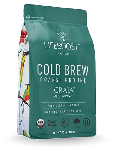 Lifeboost Low Acid Cold Brew Coffee Organic Coarse Ground Medium Roast 12 oz - Image 1