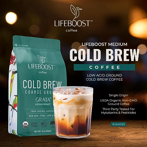 Lifeboost Low Acid Cold Brew Coffee Organic Coarse Ground Medium Roast 12 oz - Image 5