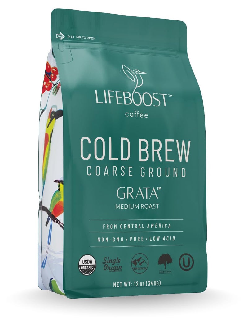 Lifeboost Low Acid Cold Brew Coffee Organic Coarse Ground Medium Roast 12 oz - Image 2