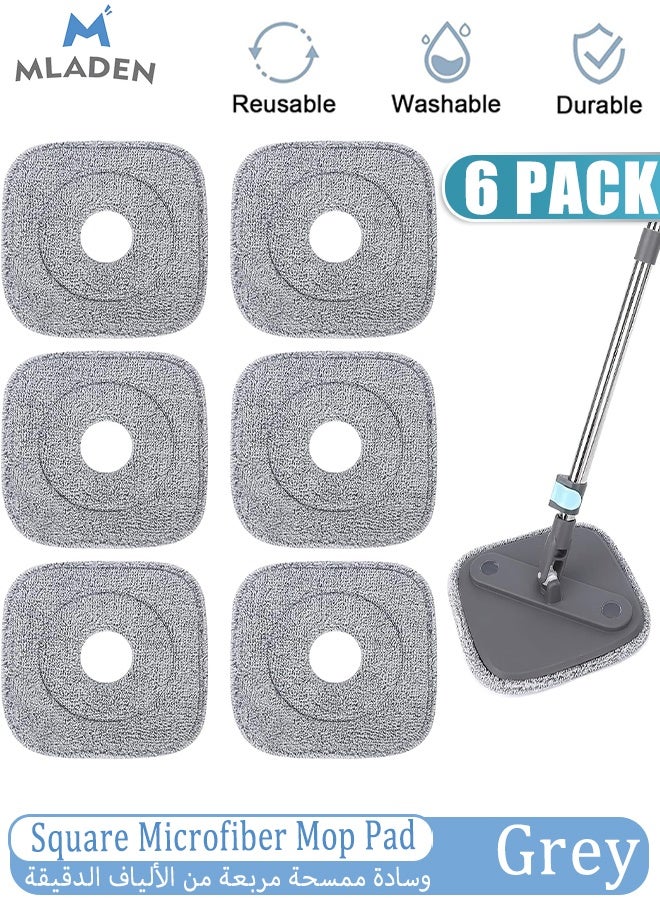 MLADEN 6 Pack 9 Inch Square Microfiber Mop Pad, Clean and Separate Mop Replacement Pad, Replacement pad for rotary mop, Microfiber Mop Pads, Mop Head Refill for Cleaning Ceramic Wood Floors (Grey) - Image 1