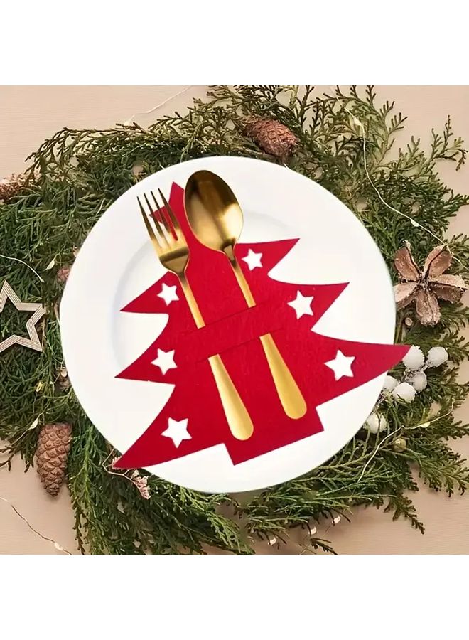 12 Pack Red Felt Christmas Tree Utensil Holder Forks Knives Spoons Display - Image 2