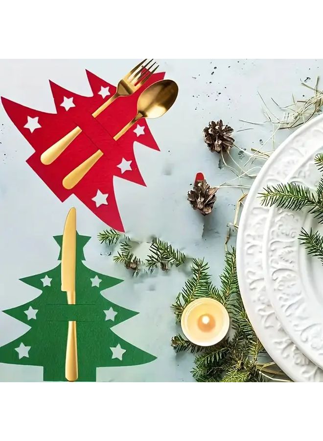12 Pack Red Felt Christmas Tree Utensil Holder Forks Knives Spoons Display - Image 5