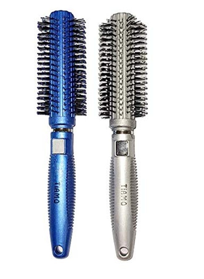 Tiamo Round Plastic Hairbrush set blue and silver for grooming - Image 1