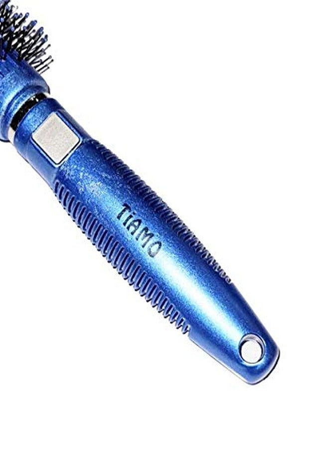 Tiamo Round Plastic Hairbrush set blue and silver for grooming - Image 4
