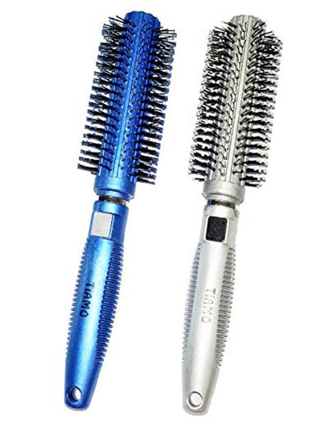 Tiamo Round Plastic Hairbrush set blue and silver for grooming - Image 2